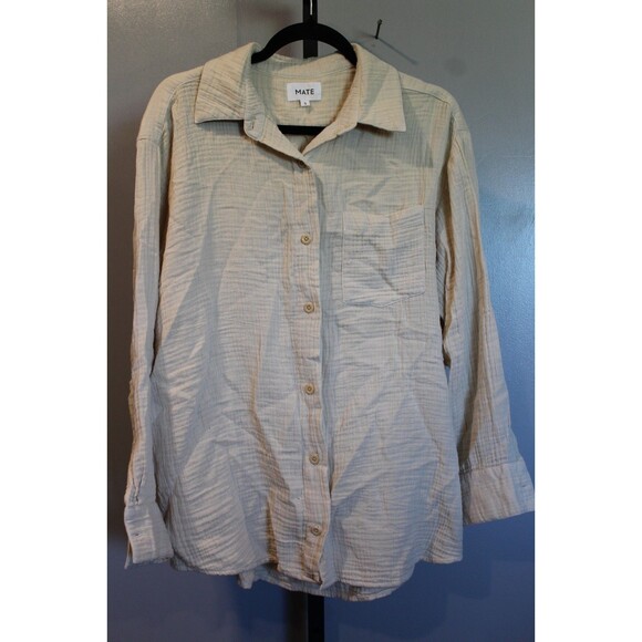 MATE The Label 100% Organic Cotton Gauze Button Down Shirt NATURAL SZ S‎ NWT - Picture 11 of 11